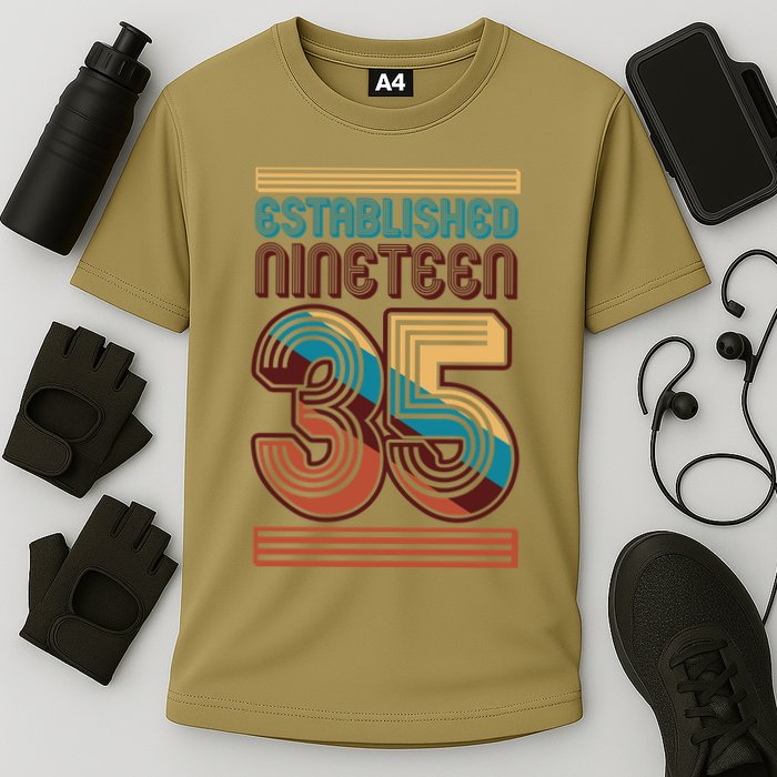 Retro Established Nineteen 35 1935 90th Birthday Cooling Performance Crew T-Shirt