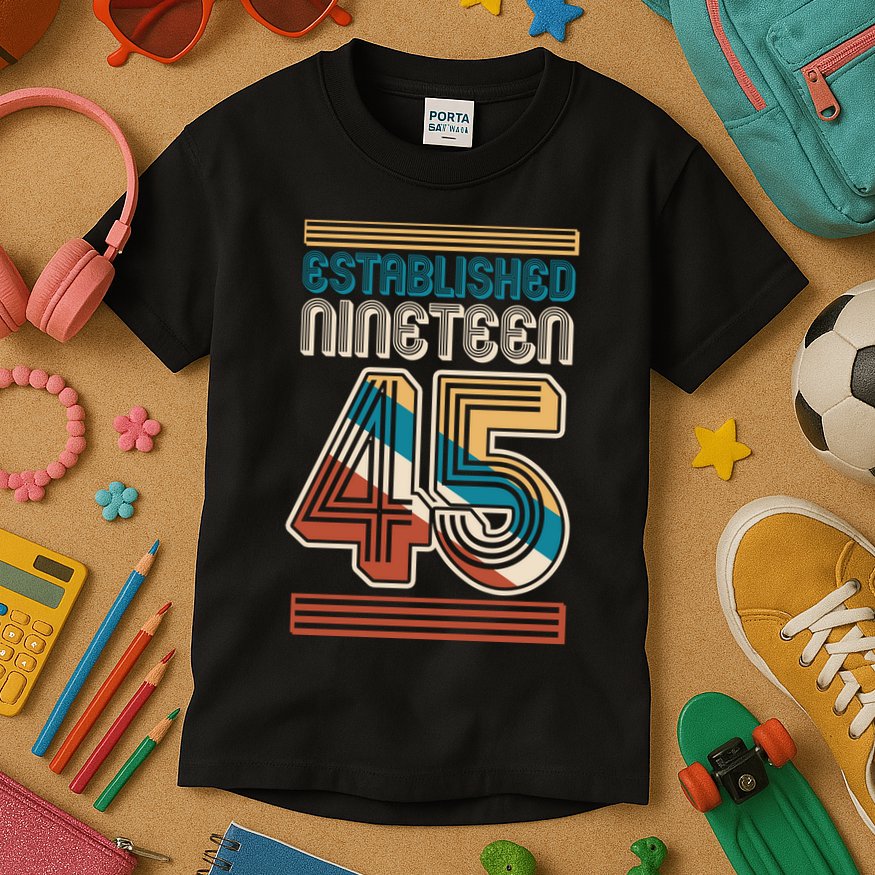 Retro Established Nineteen 45 1945 80th Birthday Kids T-Shirt