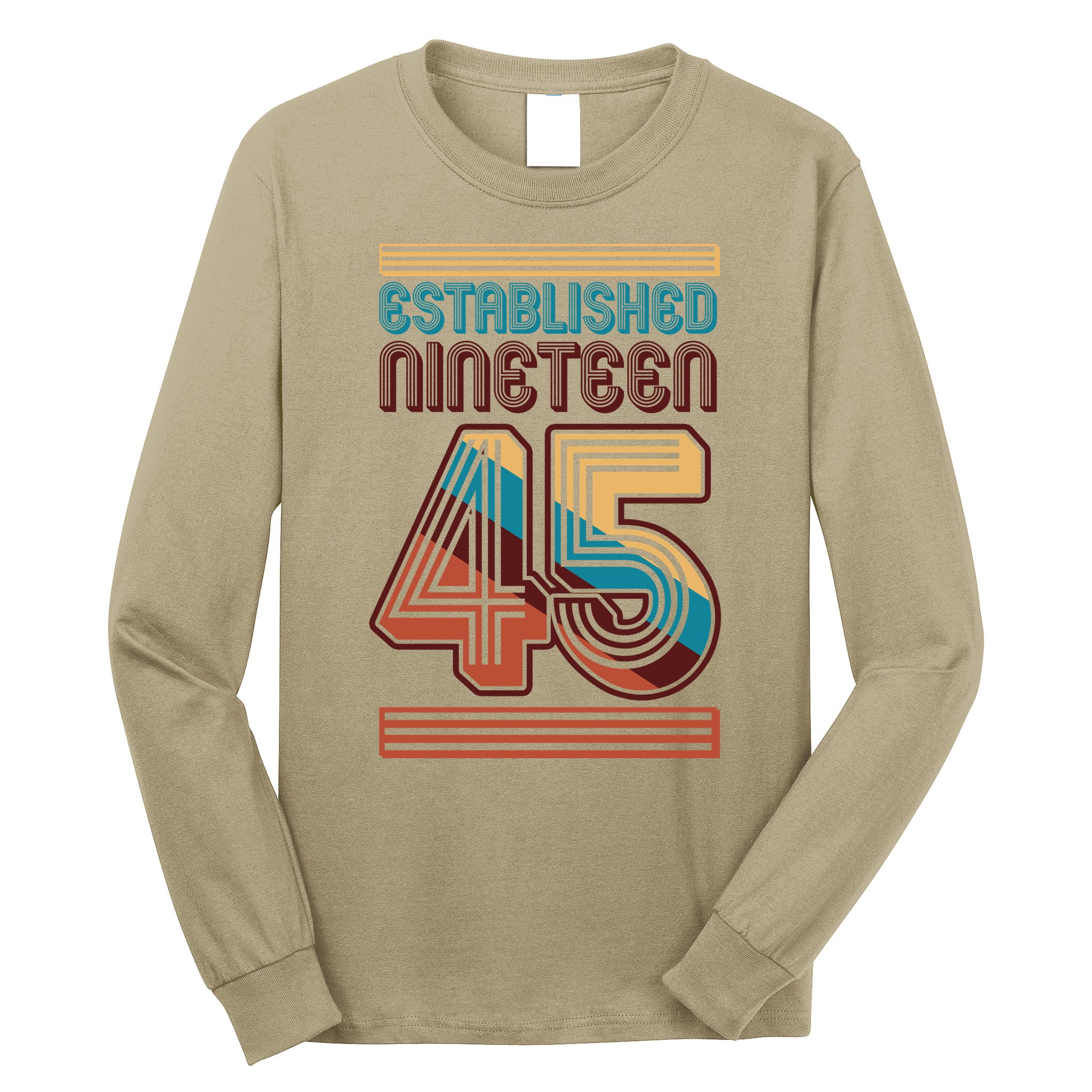 Retro Established Nineteen 45 1945 80th Birthday Long Sleeve Shirt