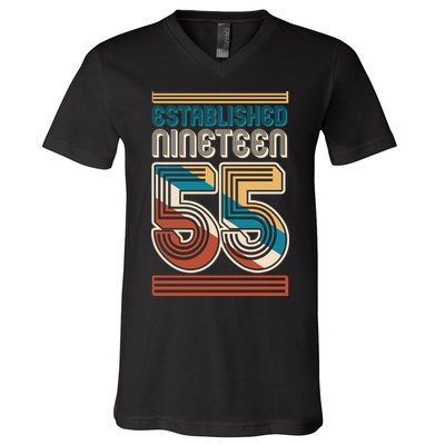 Retro Established Nineteen 55 1955 70th Birthday V-Neck T-Shirt