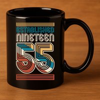 Retro Established Nineteen 55 1955 70th Birthday 11oz C Handle Ceramic Mug