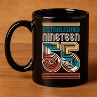 Retro Established Nineteen 55 1955 70th Birthday 11oz C Handle Ceramic Mug