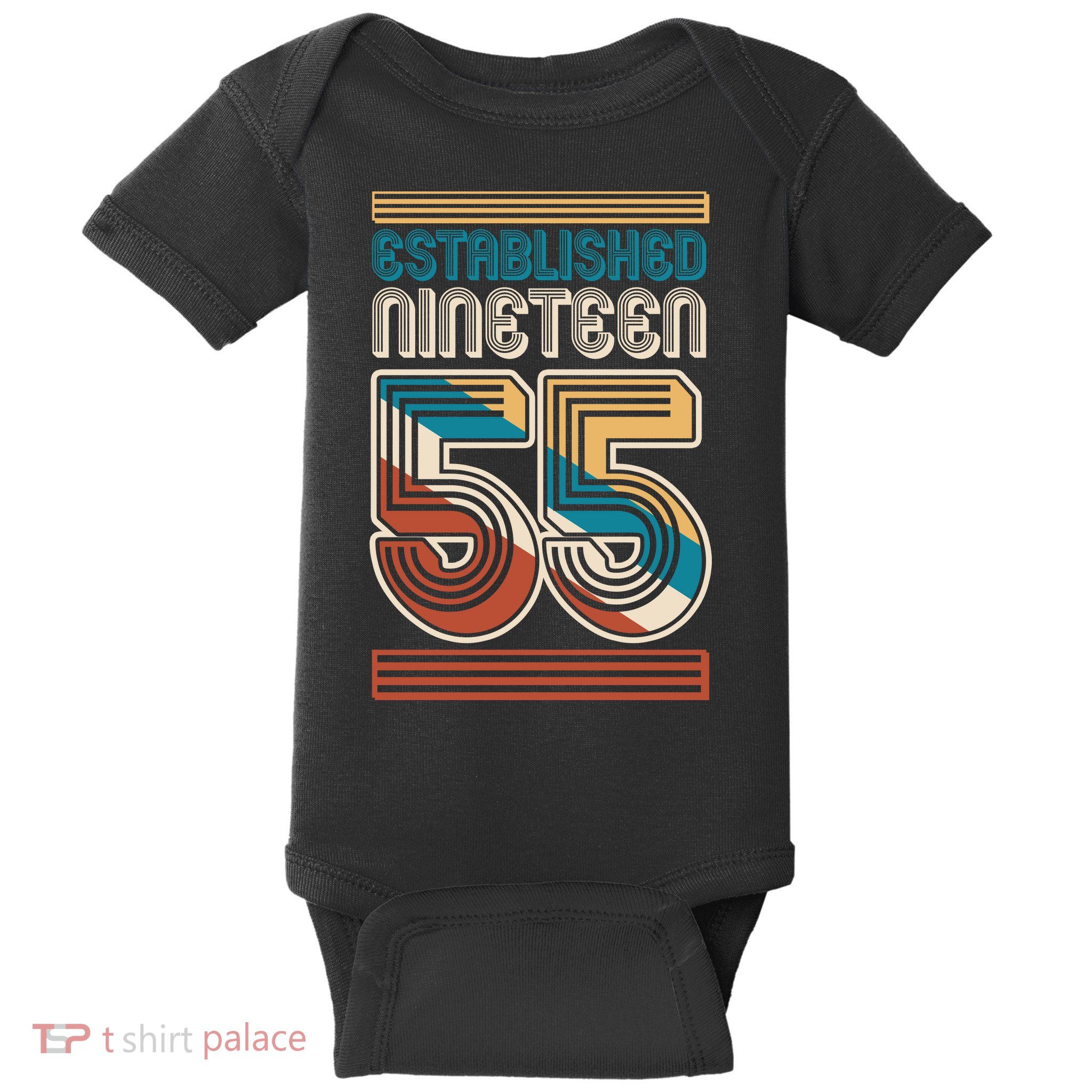 Retro Established Nineteen 55 1955 70th Birthday Baby Bodysuit