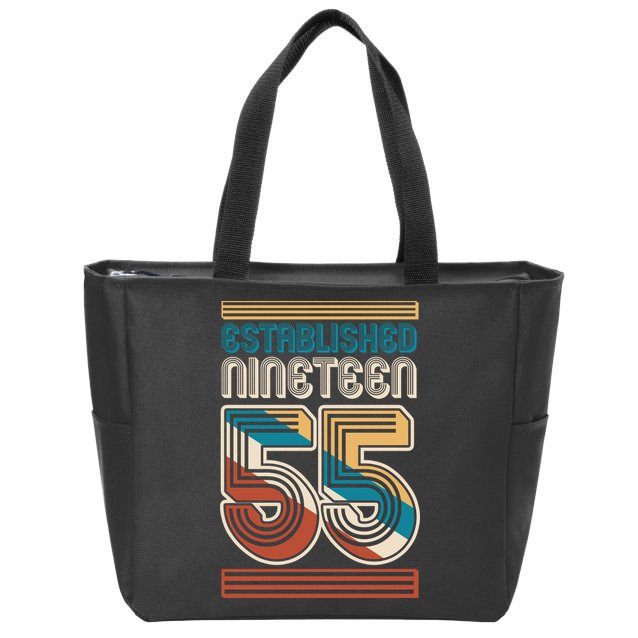 Retro Established Nineteen 55 1955 70th Birthday Zip Tote Bag