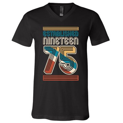Retro Established Nineteen 75 1975 50th Birthday V-Neck T-Shirt