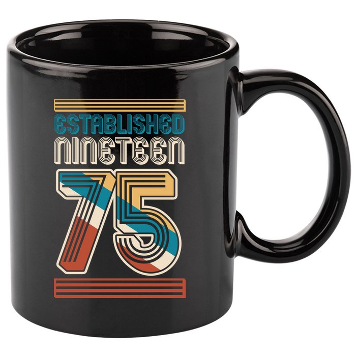 Retro Established Nineteen 75 1975 50th Birthday 11oz C Handle Ceramic Mug