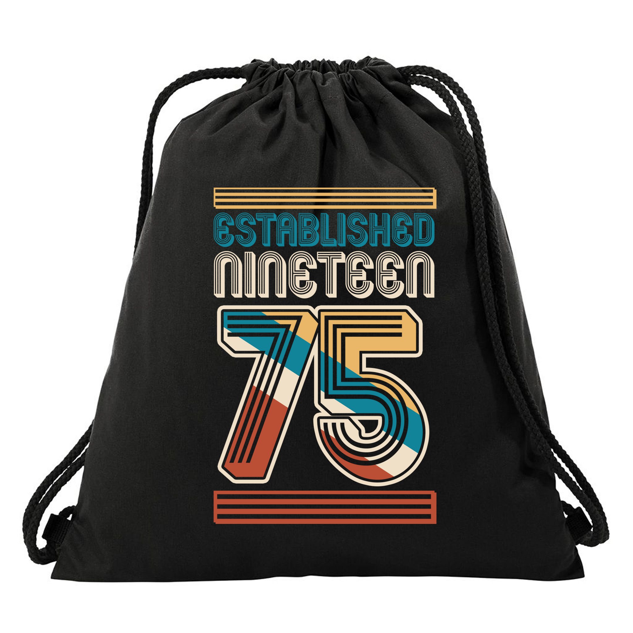 Retro Established Nineteen 75 1975 50th Birthday Drawstring Bag