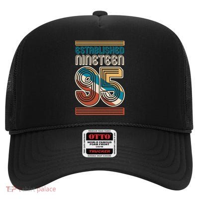 Retro Established Nineteen 95 1995 30th Birthday High Crown Mesh Back Trucker Hat