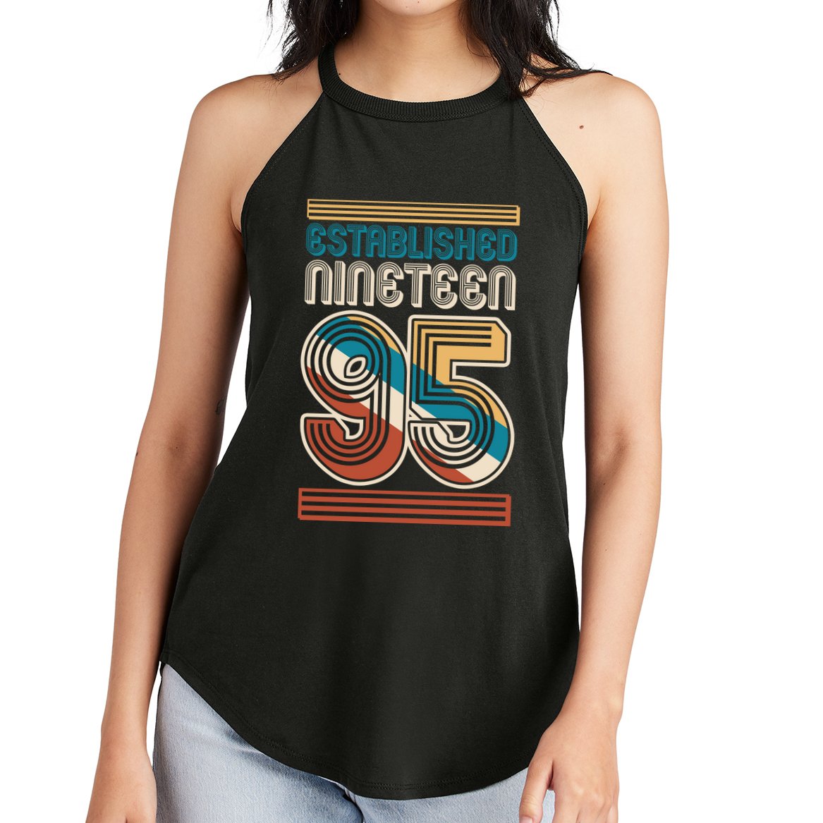 Retro Established Nineteen 95 1995 30th Birthday Women's Perfect Tri Rocker Tank
