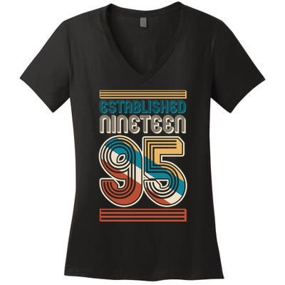 Retro Established Nineteen 95 1995 30th Birthday Women's V-Neck T-Shirt
