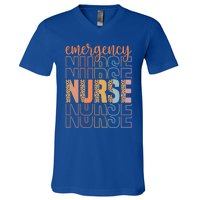 Retro Emergency Nurse Leopard Design Funny Nursing Vintage Gift V-Neck T-Shirt