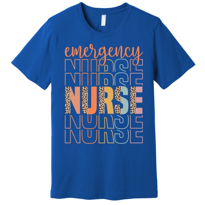 Retro Emergency Nurse Leopard Design Funny Nursing Vintage Gift Premium T-Shirt