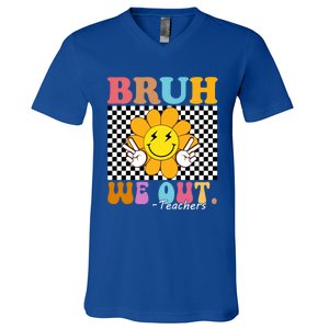 Retro End Of School Year Teacher Summer Bruh We Out Teachers Gift V-Neck T-Shirt