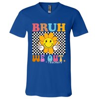 Retro End Of School Year Teacher Summer Bruh We Out Teachers Gift V-Neck T-Shirt