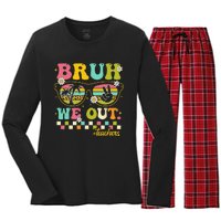 Retro End Of School Year Teacher Summer Bruh We Out Teachers Women's Long Sleeve Flannel Pajama Set 