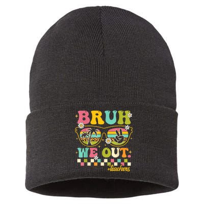 Retro End Of School Year Teacher Summer Bruh We Out Teachers Sustainable Knit Beanie