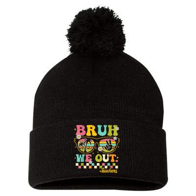 Retro End Of School Year Teacher Summer Bruh We Out Teachers Pom Pom 12in Knit Beanie