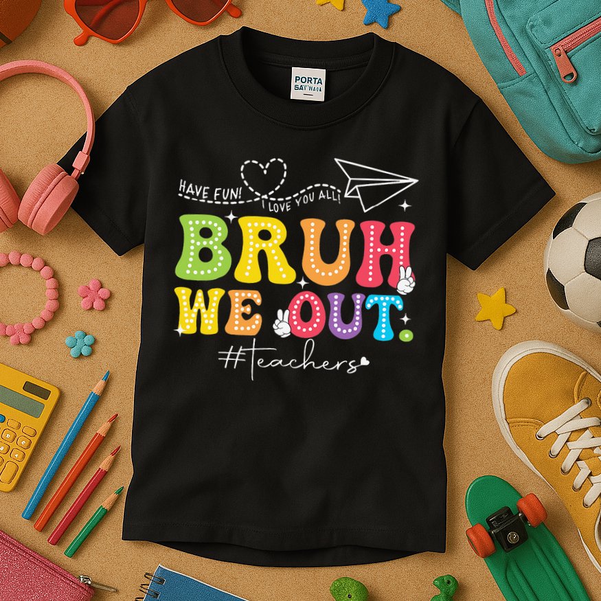 Retro End Of School Year Teacher Summer Bruh We Out Kids T-Shirt