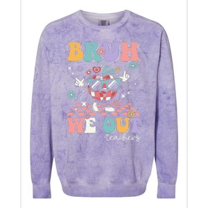 Retro End Of School Year Teacher Summer Bruh We Out Teachers Colorblast Crewneck Sweatshirt