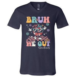 Retro End Of School Year Teacher Summer Bruh We Out Teachers V-Neck T-Shirt