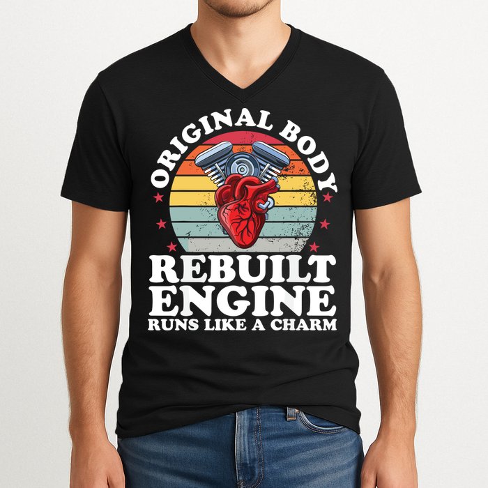 Rebuilt Engine Open Heart Surgery Recovery Survivor Gift High Crown Mesh Bac V-Neck T-Shirt