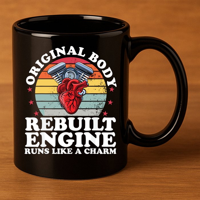 Rebuilt Engine Open Heart Surgery Recovery Survivor Gift High Crown Mesh Bac 11oz C Handle Ceramic Mug