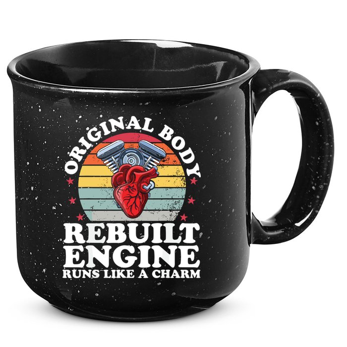 Rebuilt Engine Open Heart Surgery Recovery Survivor Gift High Crown Mesh Bac 15oz Campfire Ceramic Mug