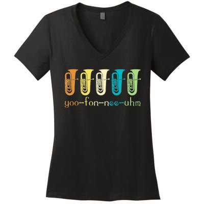 Retro Euphonium Player Euphoniumist Brass Horn Marching Band Women's V-Neck T-Shirt