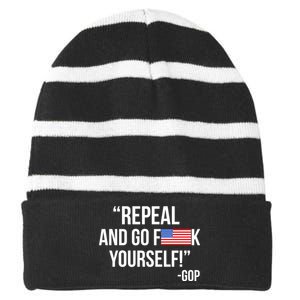 Repeal and Go F Yourself - GOP USA FLAG Striped Beanie with Solid Band