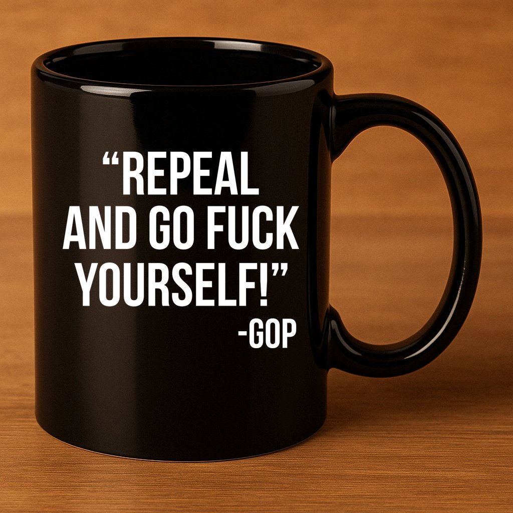 Repeal and Go Fuck Yourself GOP on Obama Care 11oz C Handle Ceramic Mug