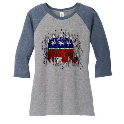 Republican Digital Flag Women's Tri-Blend 3/4-Sleeve Raglan Shirt