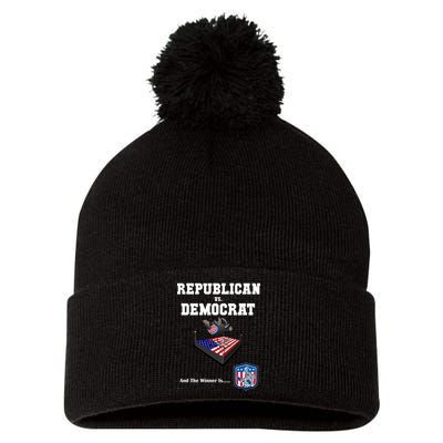 Republican Vs. Democrat Pom Pom 12in Knit Beanie