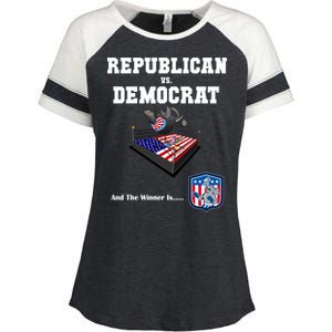 Republican Vs. Democrat Enza Ladies Jersey Colorblock Tee