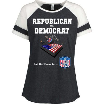 Republican Vs. Democrat Enza Ladies Jersey Colorblock Tee