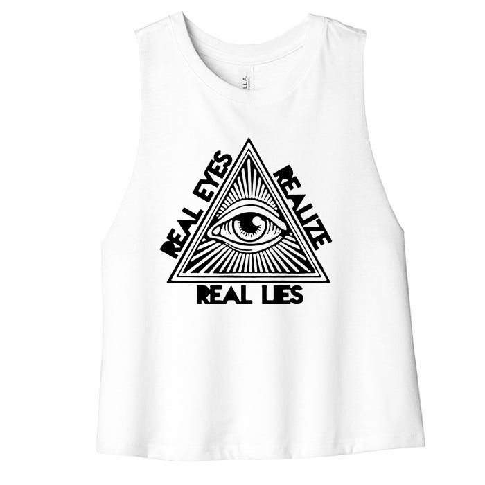 Real Eyes Realize Real Lies Truth Women's Racerback Cropped Tank