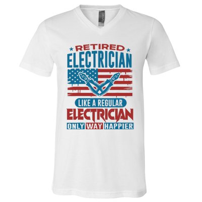 Retired Electrician Regular Electrician Only Way Happier V-Neck T-Shirt