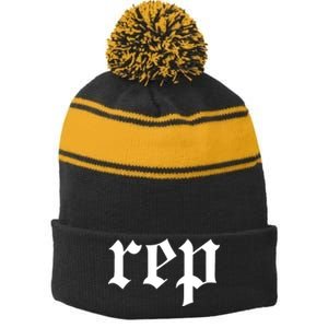 Rep Expression Stripe Pom Pom Beanie