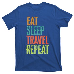 Retro Eat Sleep Travel Repeat Summer Vacations Cruise Ship Gift T-Shirt