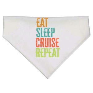 Retro Eat Sleep Cruise Repeat Sea Summer Vacation Ship Beach Gift USA-Made Doggie Bandana