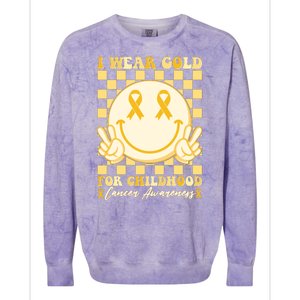 Retro Emoji Smiley I Wear Gold For Childhood Cancer Awareness Colorblast Crewneck Sweatshirt