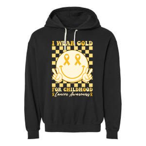 Retro Emoji Smiley I Wear Gold For Childhood Cancer Awareness Garment-Dyed Fleece Hoodie