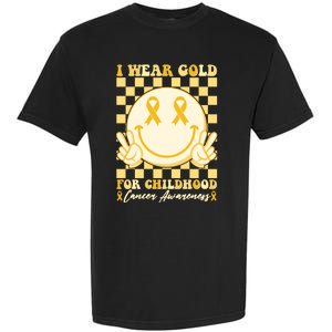 Retro Emoji Smiley I Wear Gold For Childhood Cancer Awareness Garment-Dyed Heavyweight T-Shirt