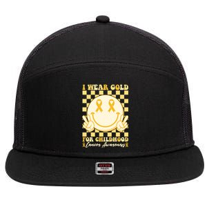 Retro Emoji Smiley I Wear Gold For Childhood Cancer Awareness 7 Panel Mesh Trucker Snapback Hat