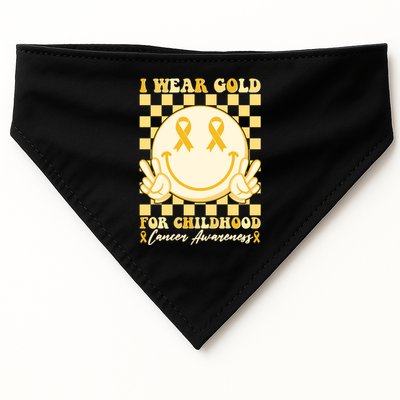 Retro Emoji Smiley I Wear Gold For Childhood Cancer Awareness USA-Made Doggie Bandana