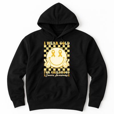 Retro Emoji Smiley I Wear Gold For Childhood Cancer Awareness Hoodie
