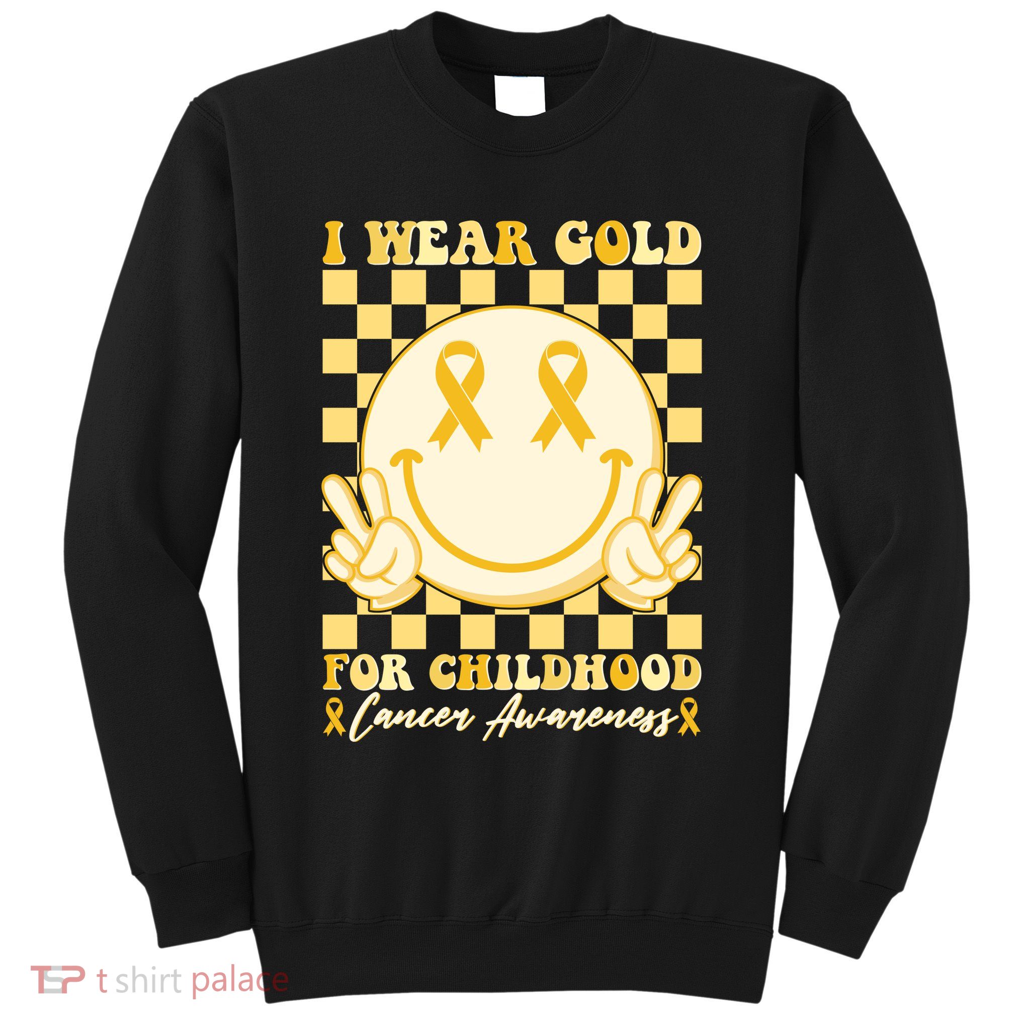 Retro Emoji Smiley I Wear Gold For Childhood Cancer Awareness Sweatshirt