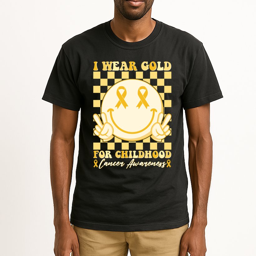 Retro Emoji Smiley I Wear Gold For Childhood Cancer Awareness Tall T-Shirt
