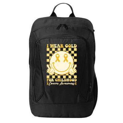 Retro Emoji Smiley I Wear Gold For Childhood Cancer Awareness City Backpack