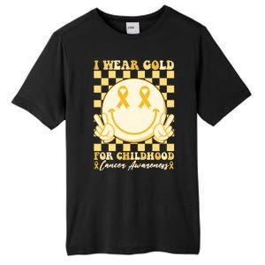 Retro Emoji Smiley I Wear Gold For Childhood Cancer Awareness Tall Fusion ChromaSoft Performance T-Shirt