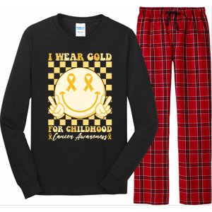 Retro Emoji Smiley I Wear Gold For Childhood Cancer Awareness Long Sleeve Pajama Set